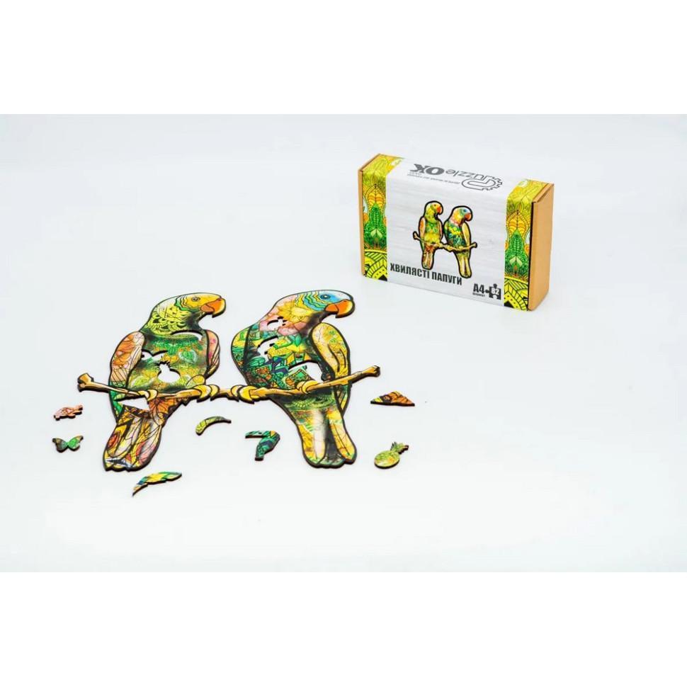Пазл фігурний дерев'яний "Хвилясті папуги" A4 82 деталі (PuzA4-01212) - фото 2 Пазл фігурний дерев'яний "Хвилясті папуги" A4 82 деталі (PuzA4-01212) - фото 2
