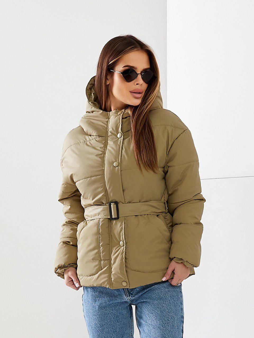 Куртка демісезонна коротка Khan з поясом р. 42 Хакі (Kh332) - фото 3 Куртка демісезонна коротка Khan з поясом р. 42 Хакі (Kh332) - фото 3