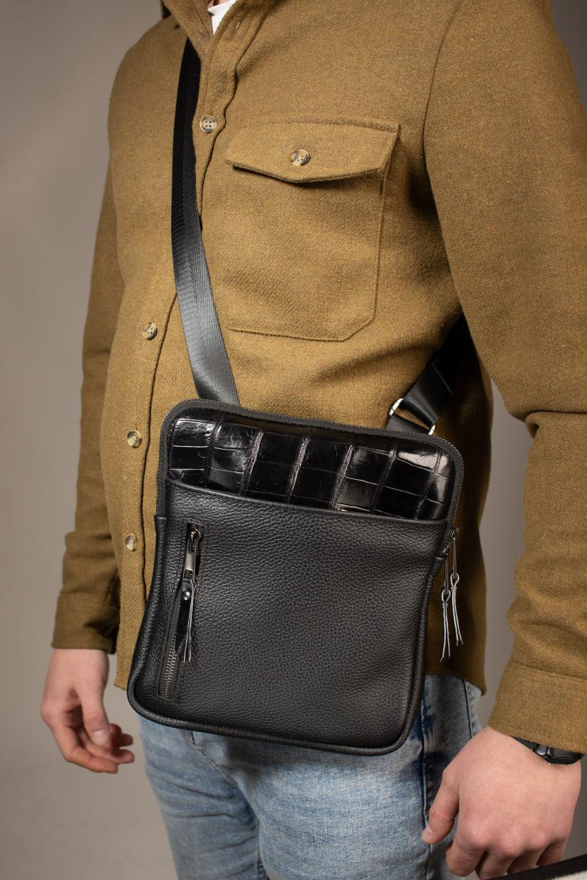 Сумка мужская skill через плечо кожаная Черный (2552606310)