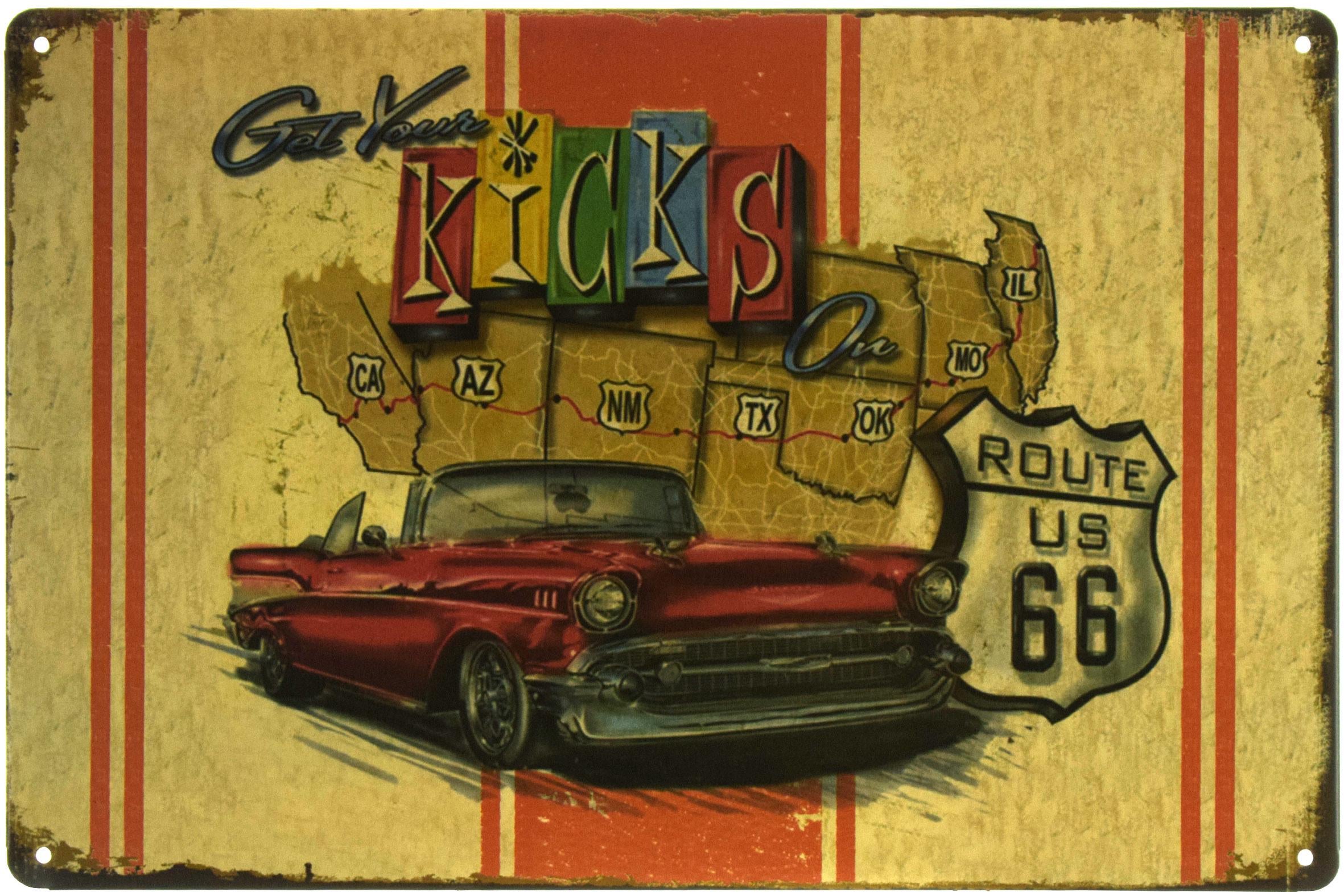 Табличка металева Get Kicks On Route Us 66 20x30 см