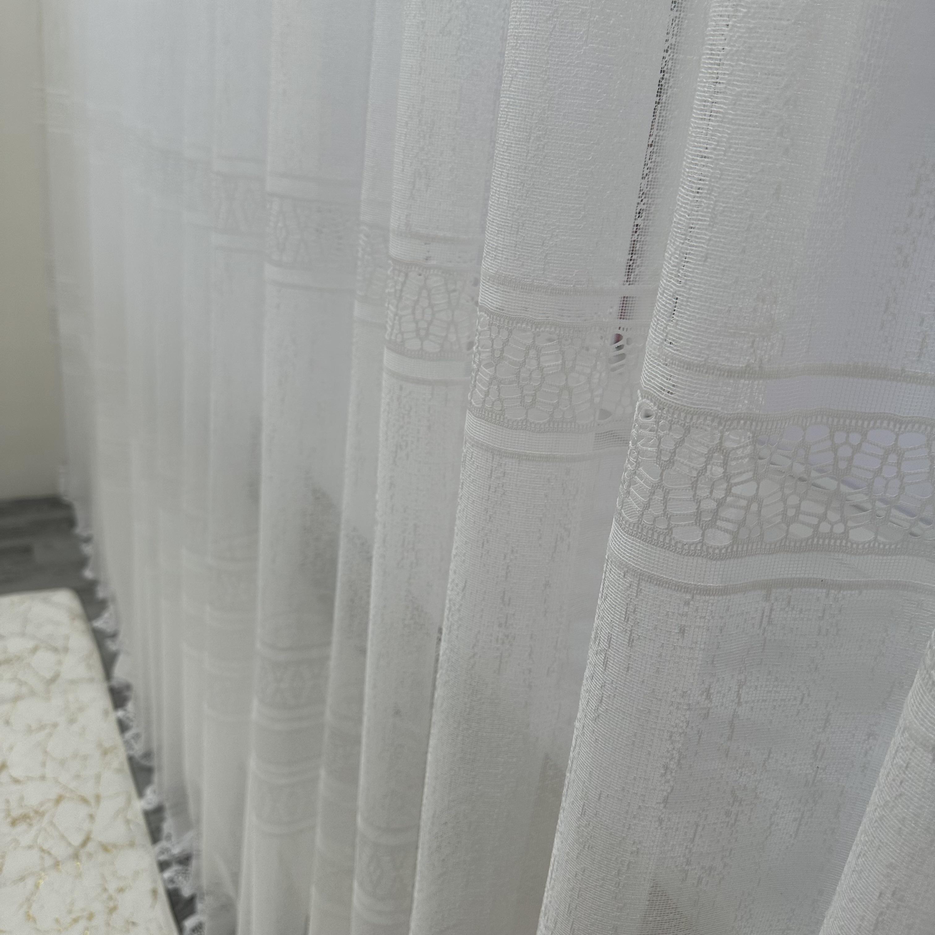 Тюль жаккард готова з візерунком 300х270 см на тасьмі 6 см 2 ряди петель Білий (ТПБ-3)