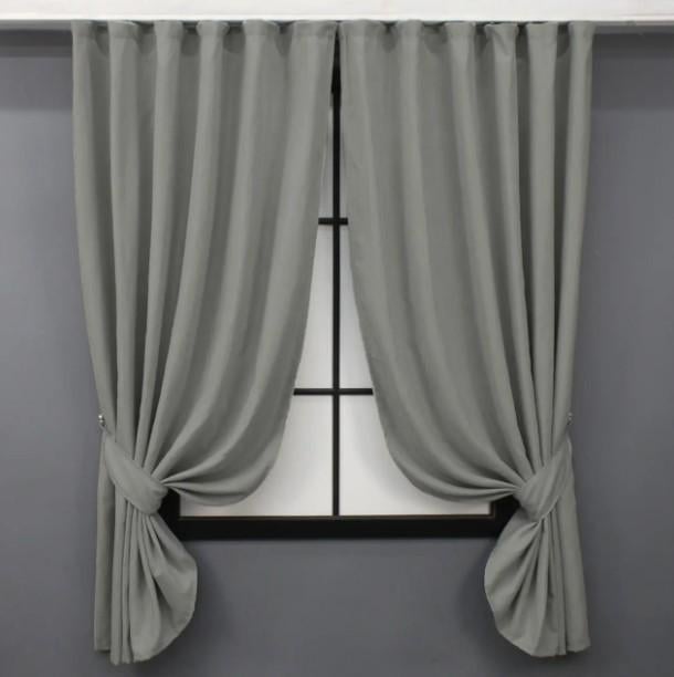 Шторы на кухню микровелюр Petek 1,4х1,7 м 2 шт. Светло-серый (1477ш 35-0221)