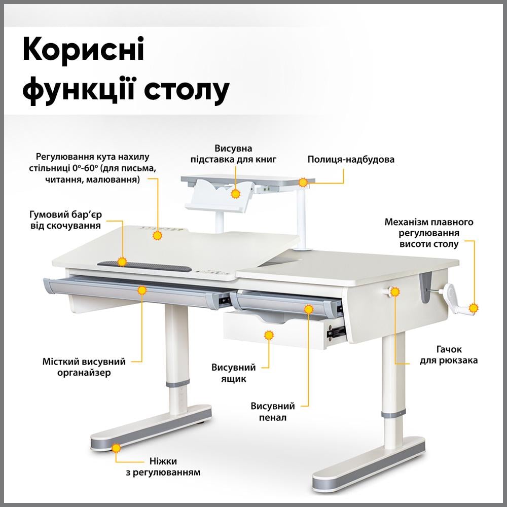 Парта трансформер Mealux Montreal S50 2 школьная детская с полкой эргономичная Белый (BD-670-2 WG/S 50 WG) - фото 2