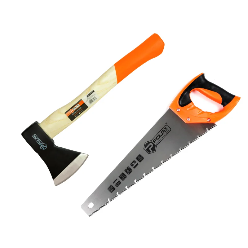 Набор Polax топор 600 г деревянная ручка и ножовка по мокрому дереву 400 мм (335-34)
