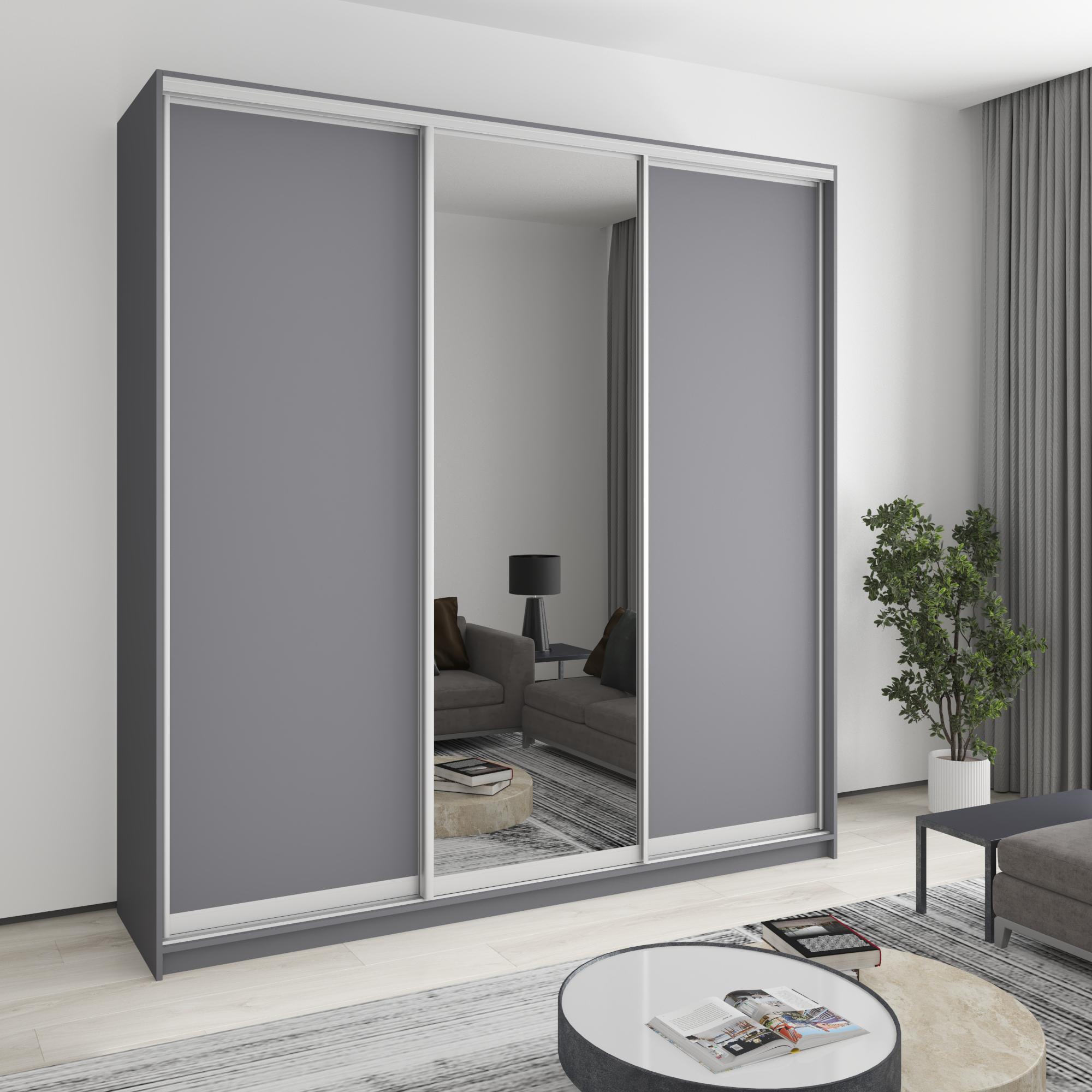 Шкаф-купе трехдверный MebelStar Стандарт AL 2 ДСП/зеркало 230x45x240 см Антрацит (MBS-1839) Шкаф-купе трехдверный MebelStar Стандарт AL 2 ДСП/зеркало 230x45x240 см Антрацит (MBS-1839)