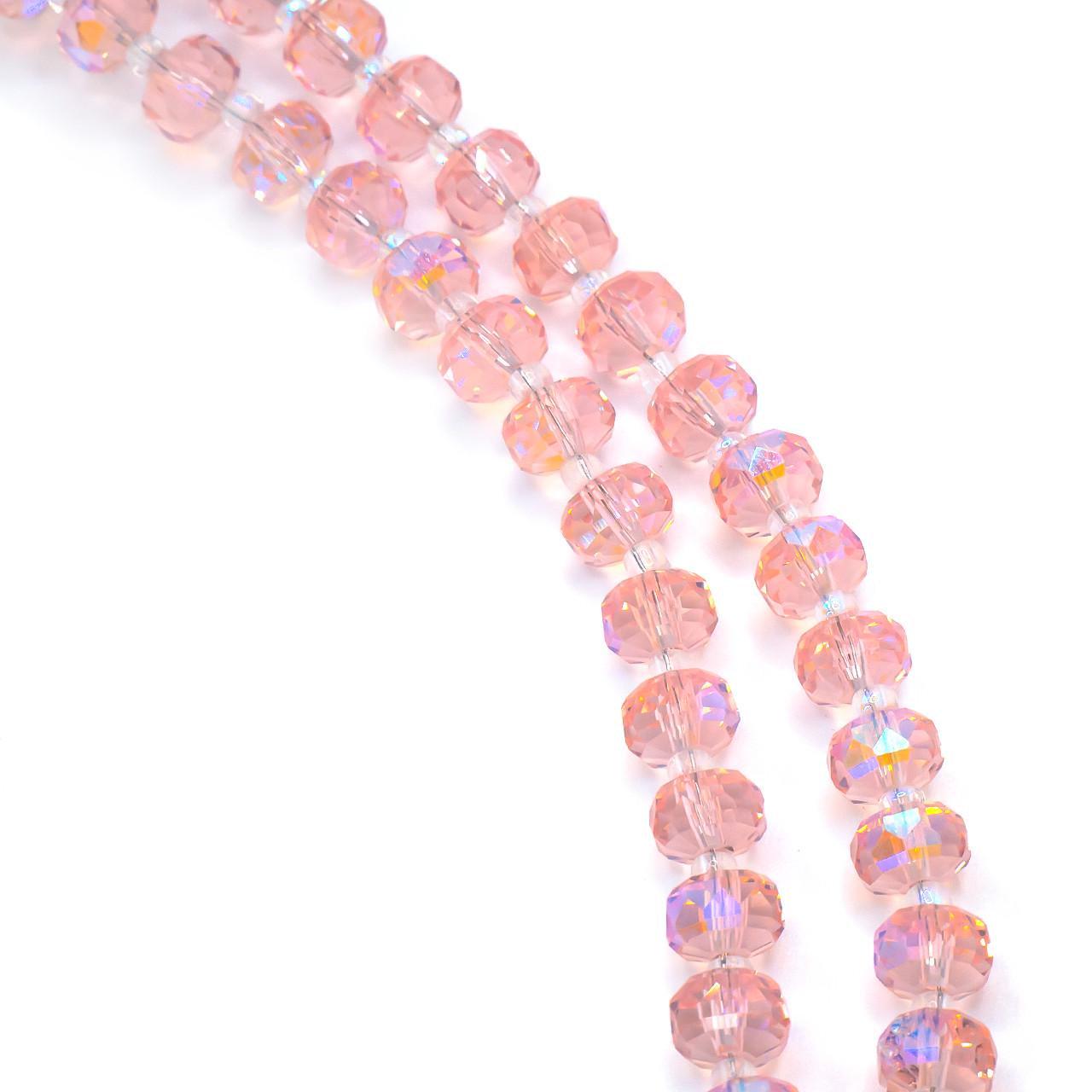 Бусины Хрусталь рондель с бисером 5х8 мм и 2х4 мм 75 см по 96 шт. Розовый светлый (БС0508а09)