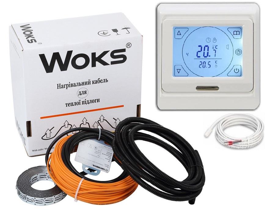 Нагревательный кабель Woks 4,8 м² - 6 м²/870 Вт 48 м/18 Вт/м с программируемым терморегулятором E91