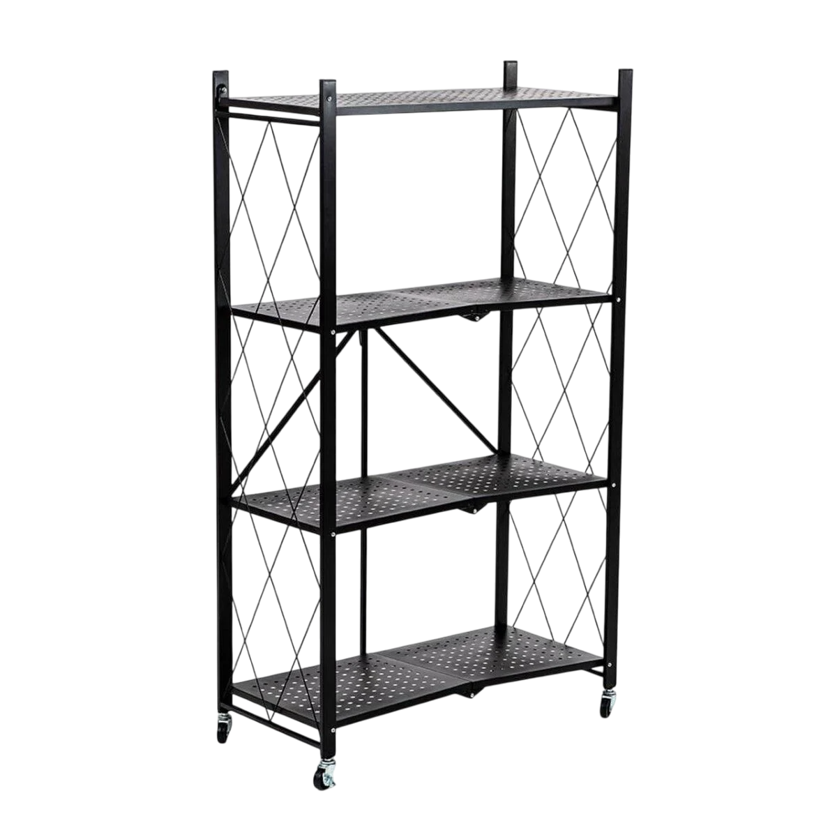 Этажерка на колесиках четырехъярусная раскладная из нержавеющей стали с функцией фиксации 126х72х34 см (2fb2b697)