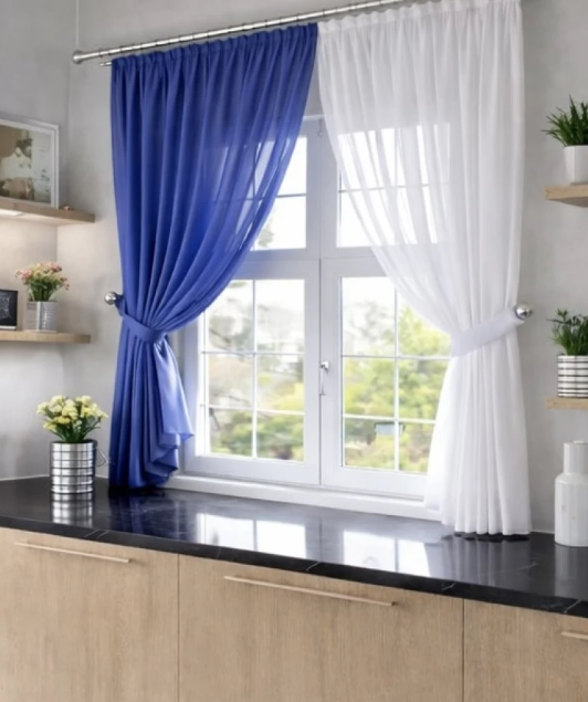 Шторки на кухню шифон 250х170 см Фиолетовый/Белый (501к)