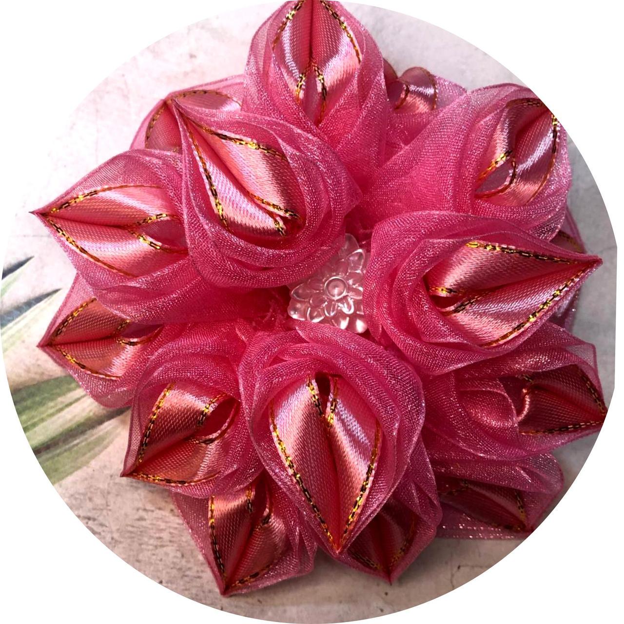 Бантик детский на заколке D12 см Запыленная Роза (10028)