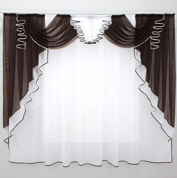 Тюль на кухню/балкон с ламбрекеном шифон 200х170 см Венге/Белый (107к)