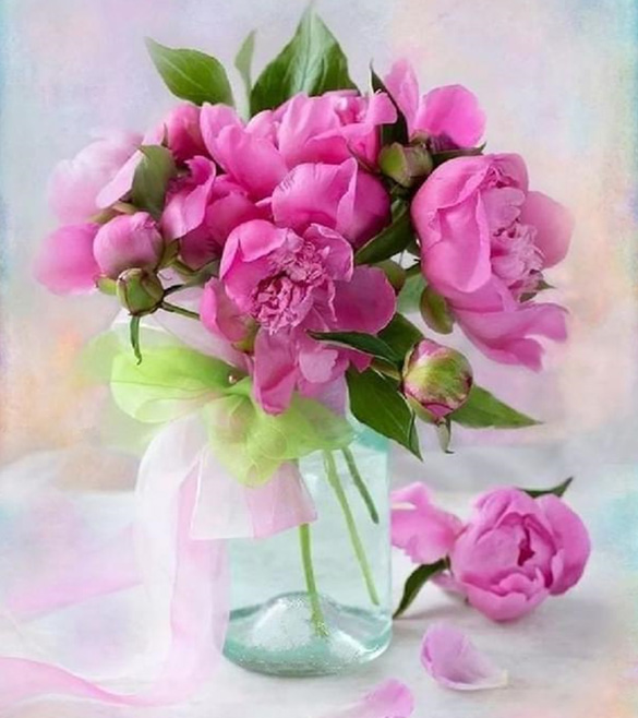 Алмазная мозаика Ароматные пионы 5D полна на подрамнике 30х40 см (177291)