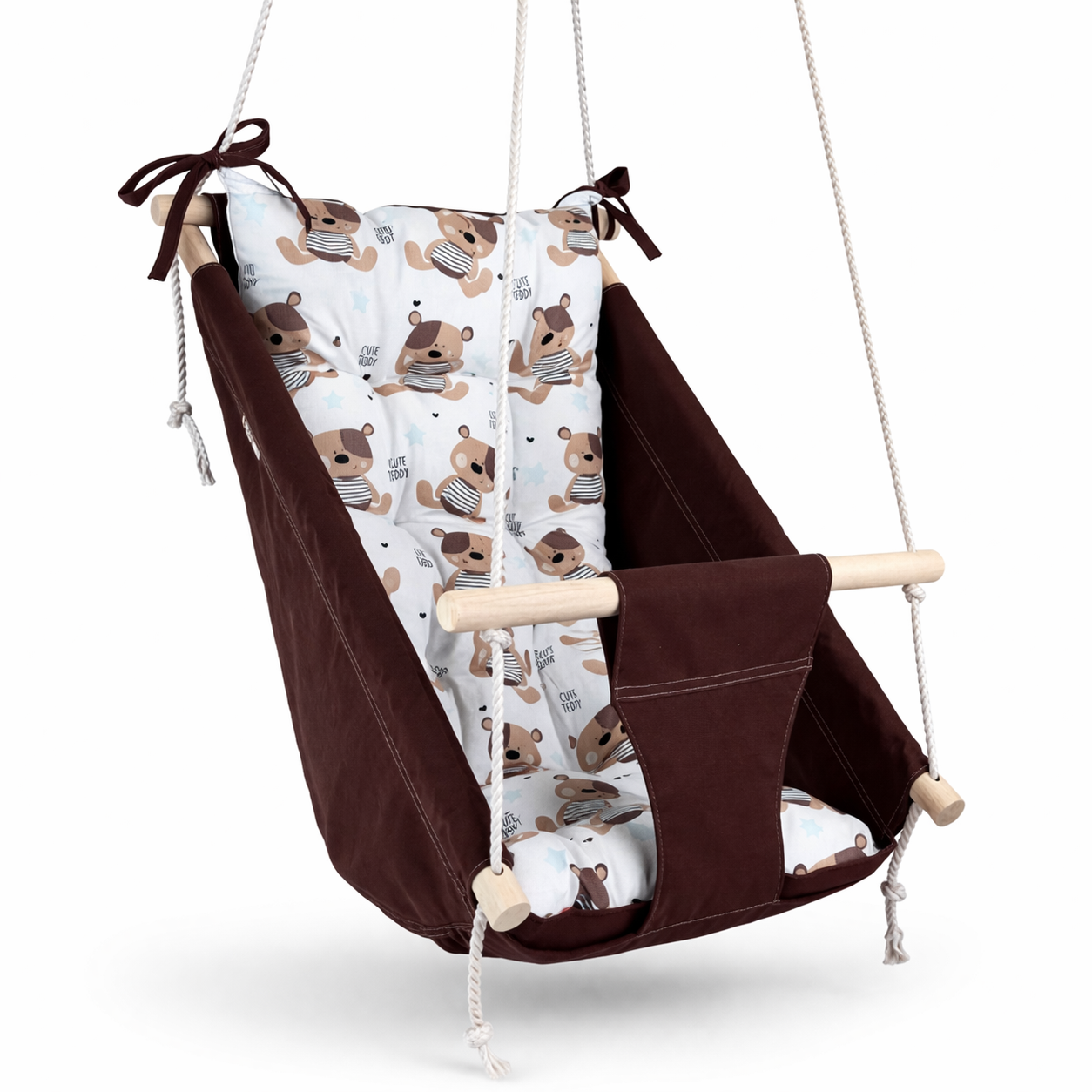 Детские качели подвесные Колыханка хлопок с мишками Коричневый (gs-8821)