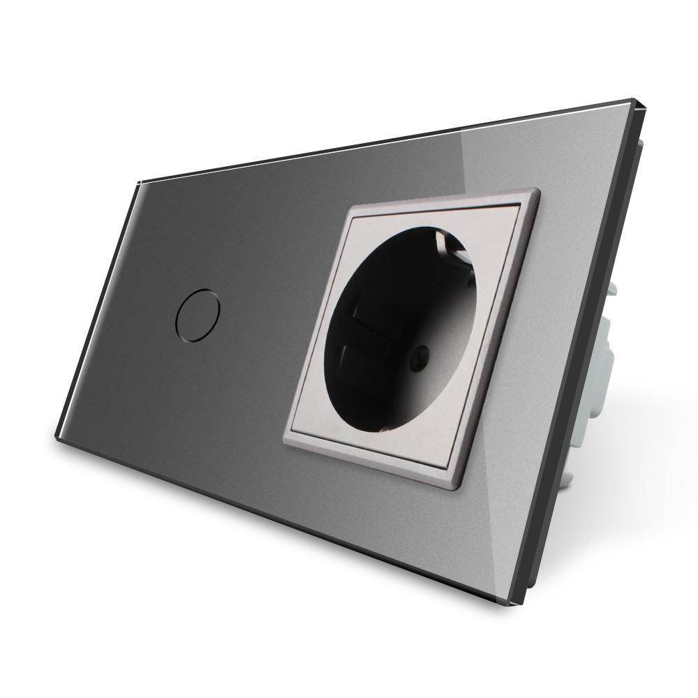 Выключатель сенсорный Livolo с розеткой стеклянный Серый (VL-C701/C7C1EU-15)