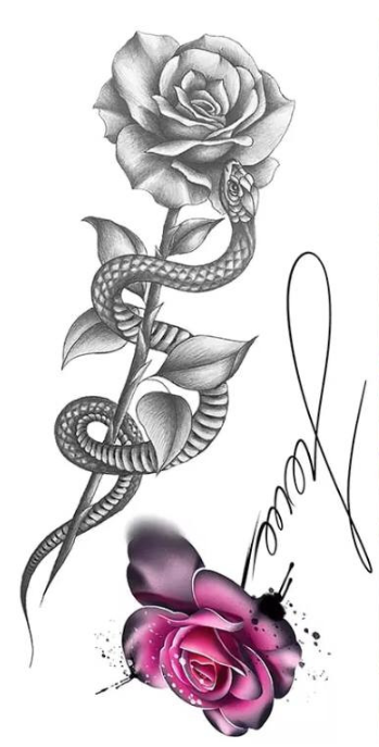 Тату временное водостойкое 3D большое Змея цветная BK-058 18х9 см (4419463)