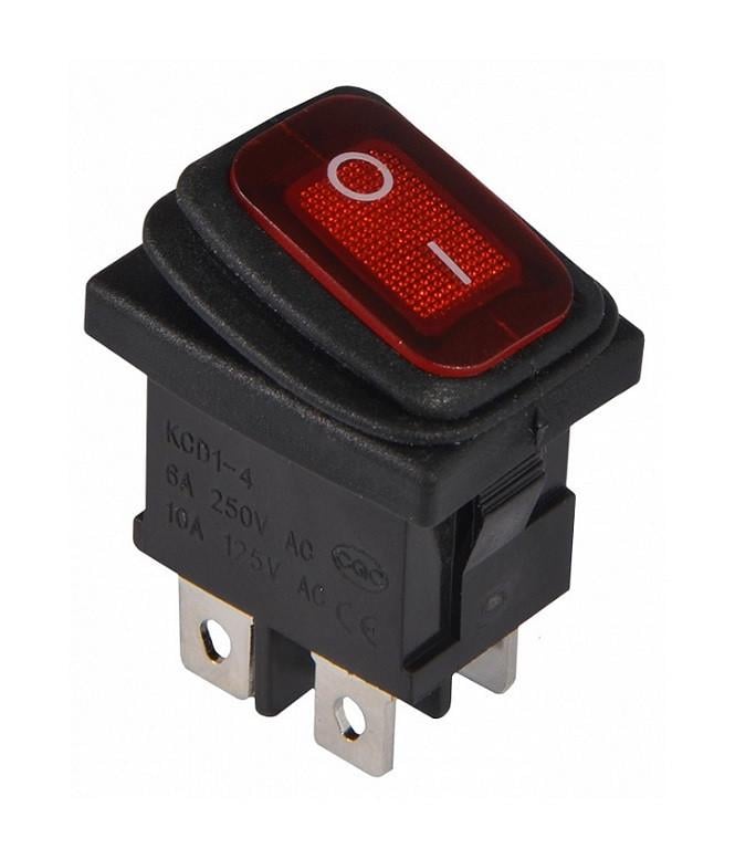 Переключатель влагозащищенный TechnoSystems KCD1-4-201WN R/B 220 V с подсветкой Red (1554871116)
