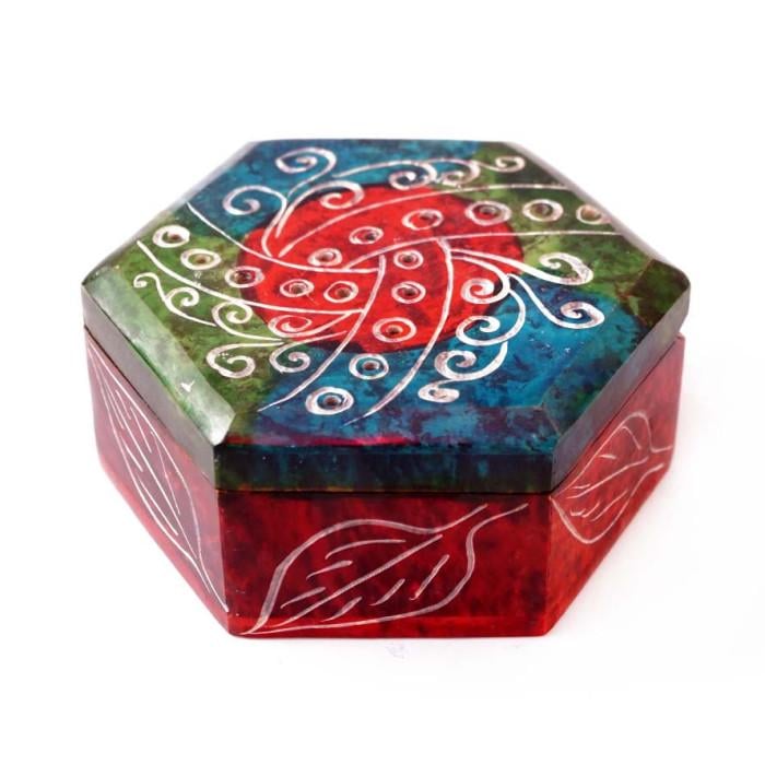 Шкатулка для бижутерии Листья каменная шестигранная (9170403)