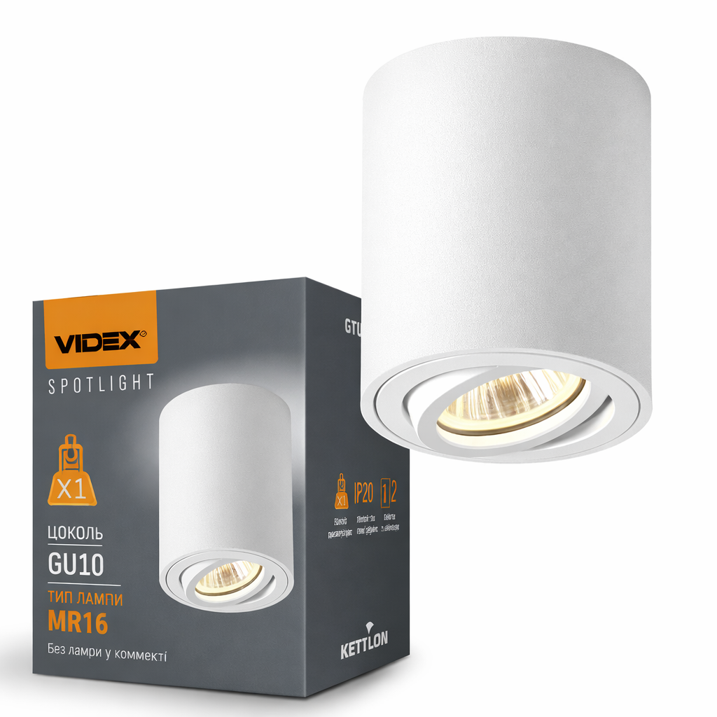 Светильник Videx под лампу GU10 накладной 30W IP20 Ø 80 мм Белый (VL-SPF12A-W)