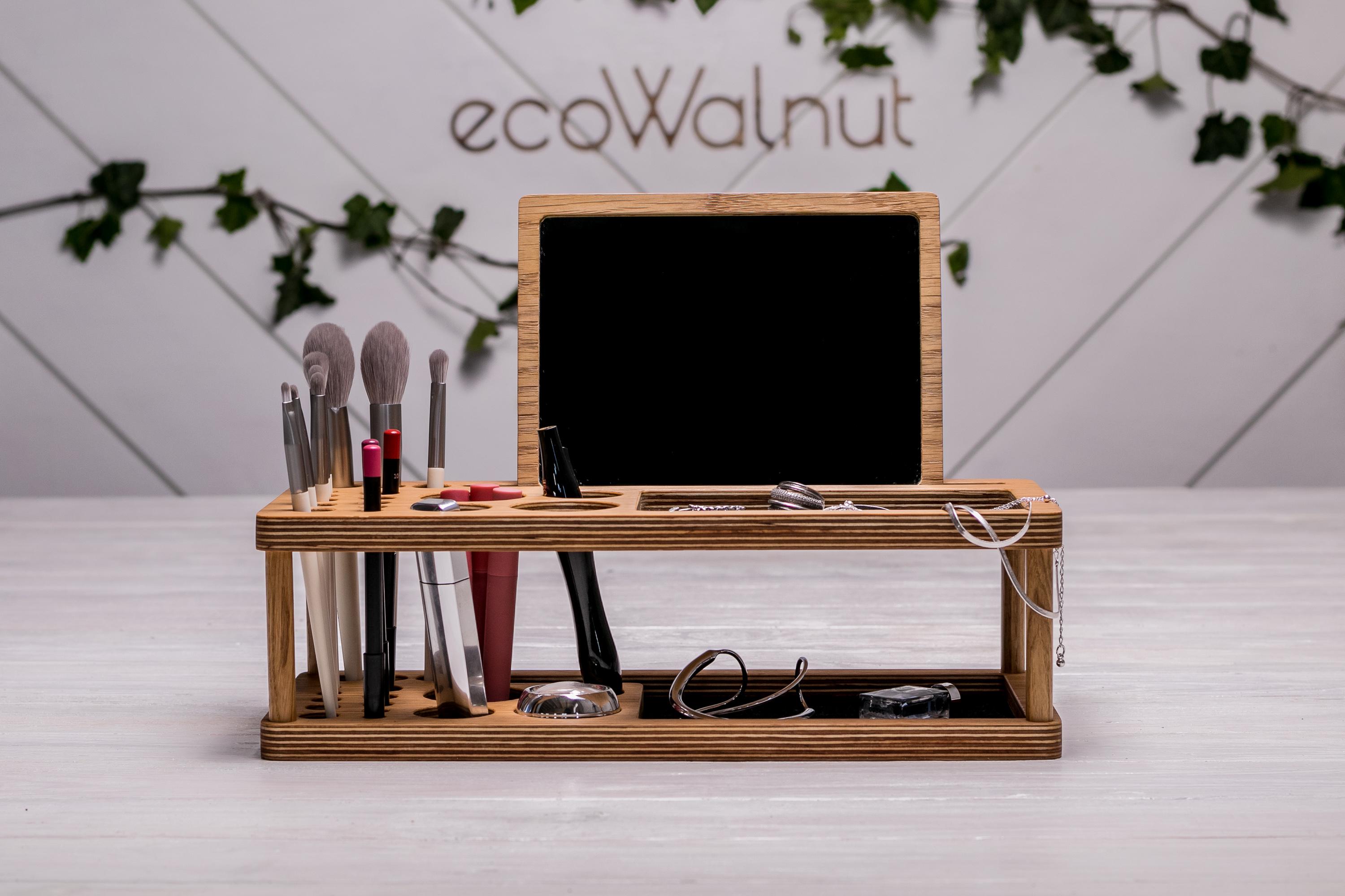 Підставка-косметичка жіноча EcoWalnut Beauty Station з великим дзеркалом (AW-6.2) - фото 7