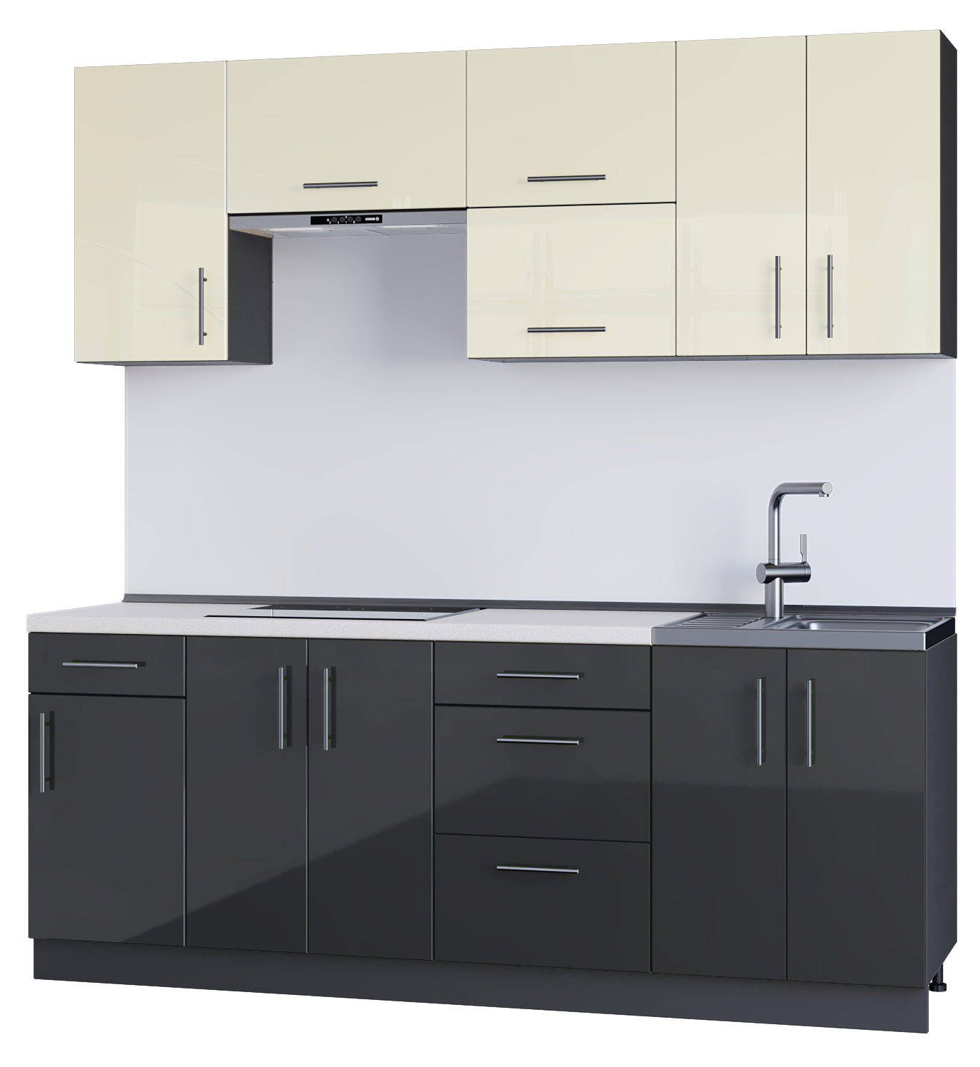 Кухня зі стільницею та накладною мийкою Еверест Модерн набір 2.1 м Ваніль глянець/Граніт глянець МДФ (04407)