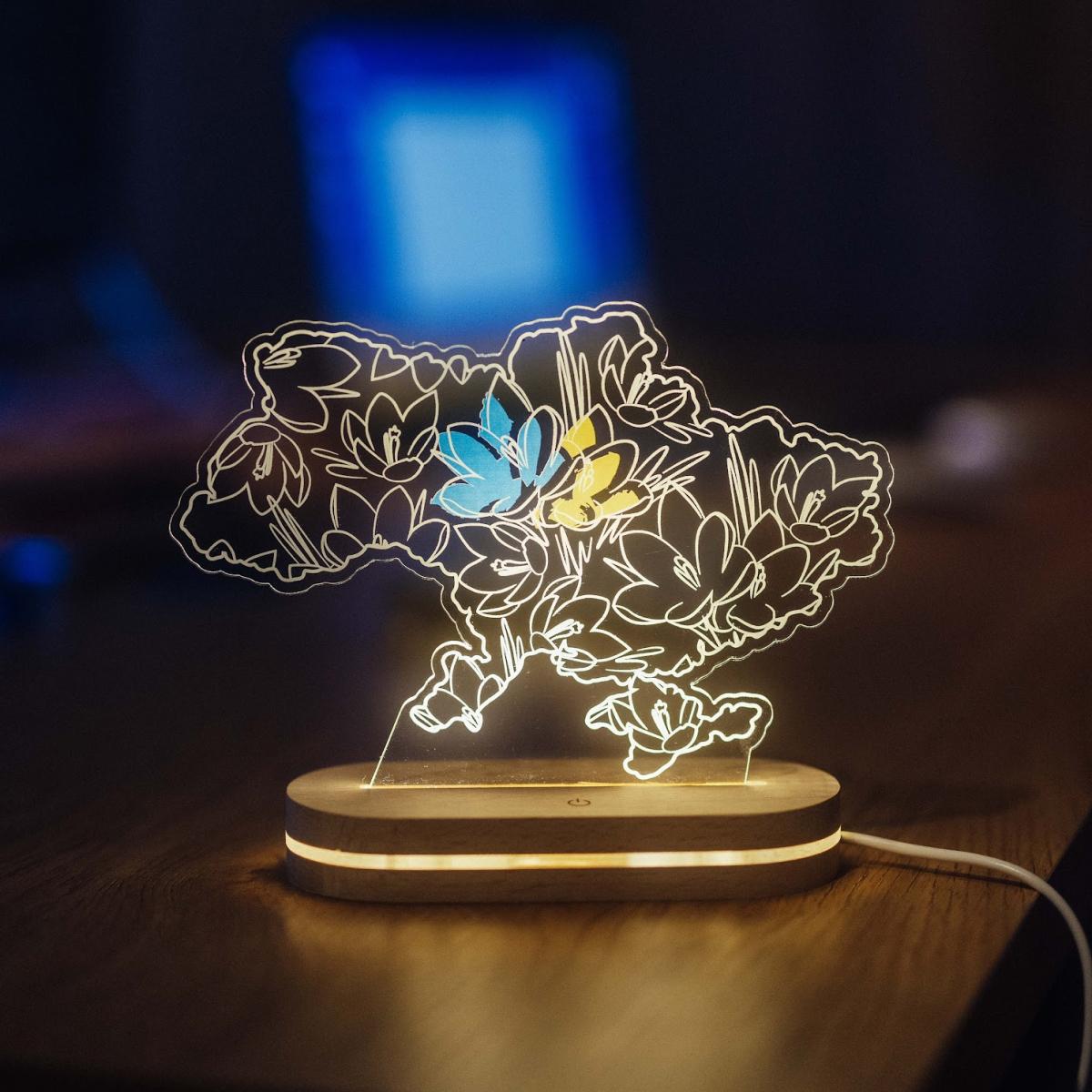 Ночник Карта Украины и цветы из дерева (13485944)