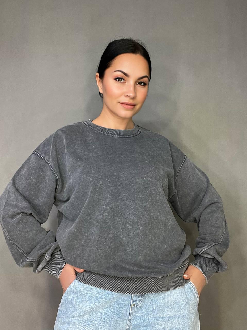 Світшот жіночий A-N 25027 вільний крій варений тай-дай середня довжина OS Сірий (3377) - фото 5 Світшот жіночий A-N 25027 вільний крій варений тай-дай середня довжина OS Сірий (3377) - фото 5