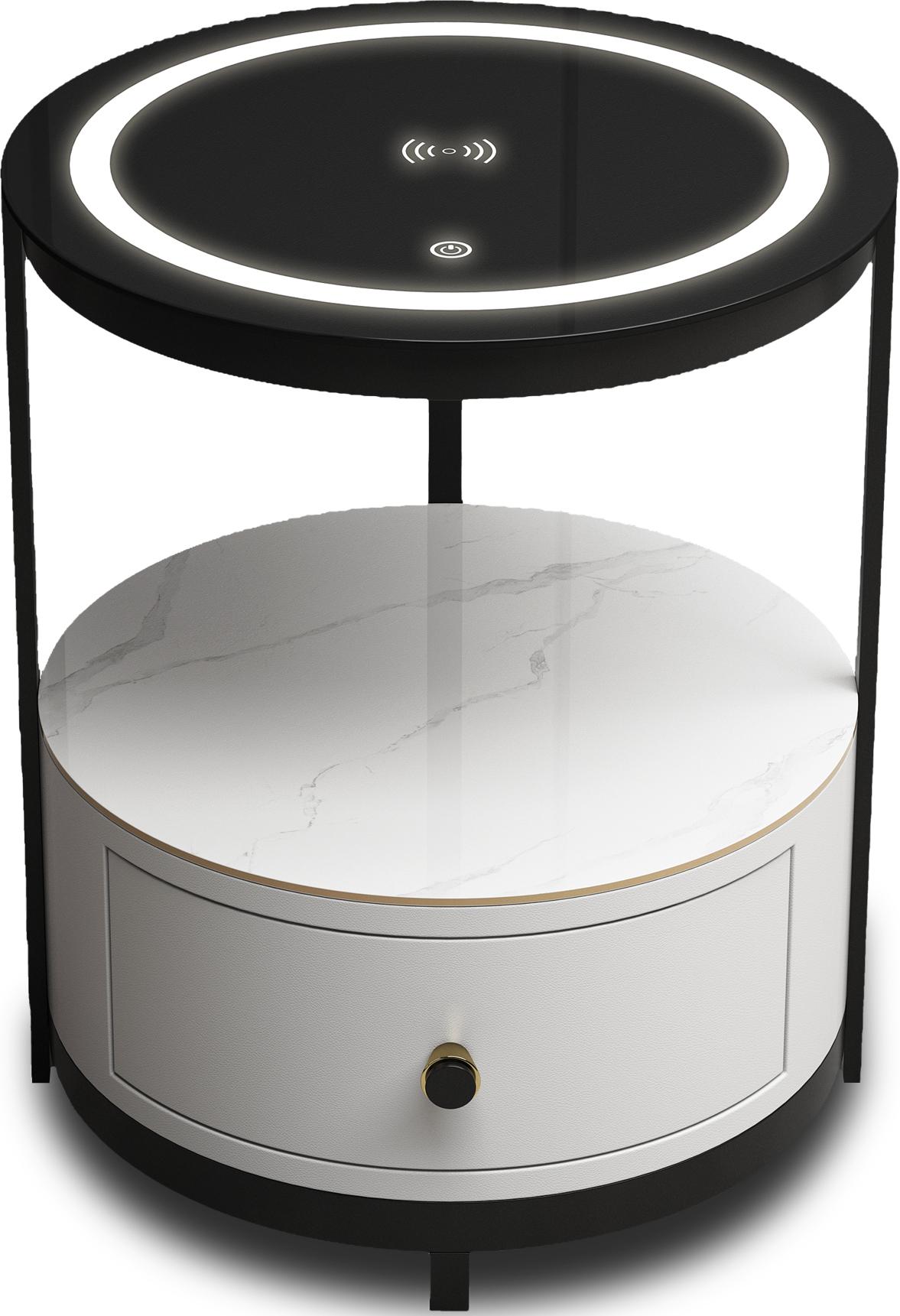 Тумбочка приліжкова Smart Aero wireless charger 1 ящик Silk white and black Led-light (15080)