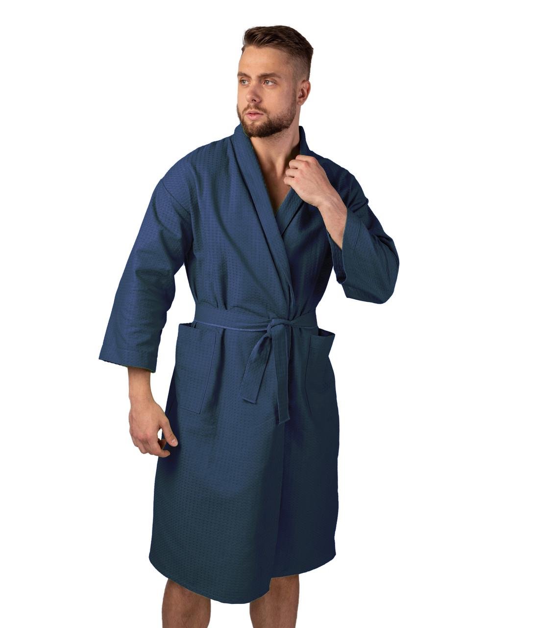 Халат вафельный Luxyart Кимоно р. 46-48 М хлопок Синий (LS-8774) - фото 1 Халат вафельный Luxyart Кимоно р. 46-48 М хлопок Синий (LS-8774) - фото 1