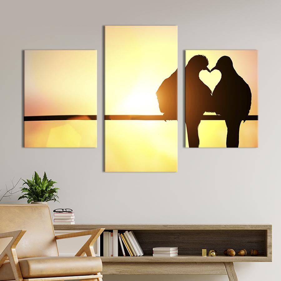 Модульная картина на холсте Триптих Силуэты голубей на закате 141x90 см (153-32)