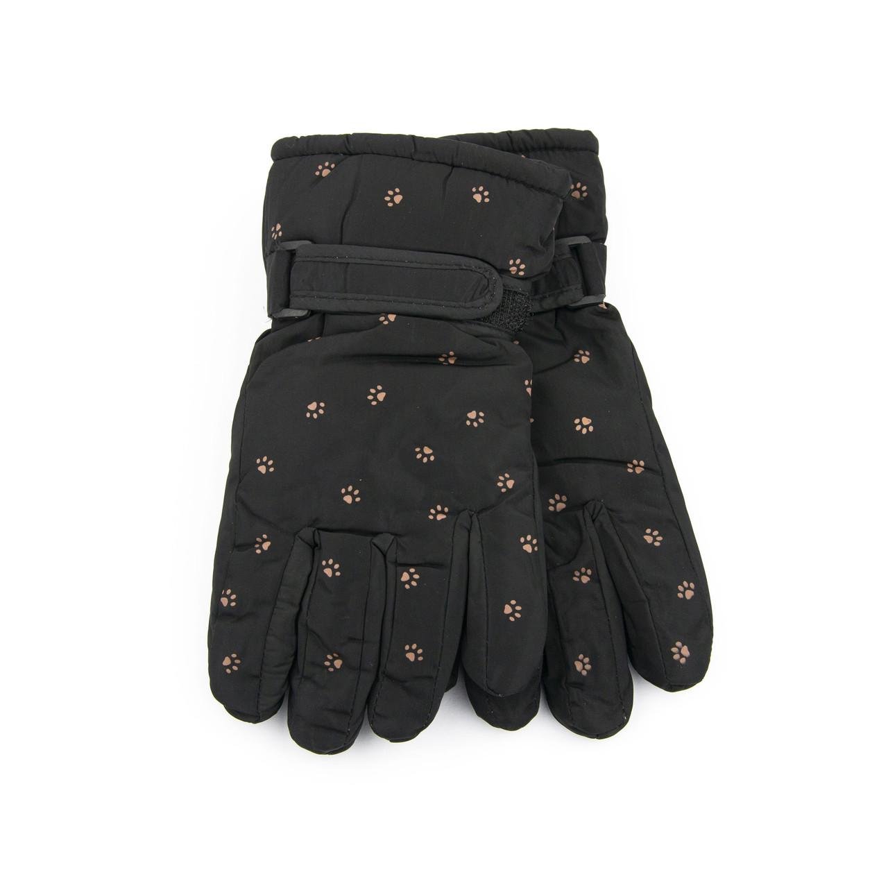 Рукавиці болоньєві лижні підліткові з хутром на липучці з лапками від 12 років Чорний (23-6-3)