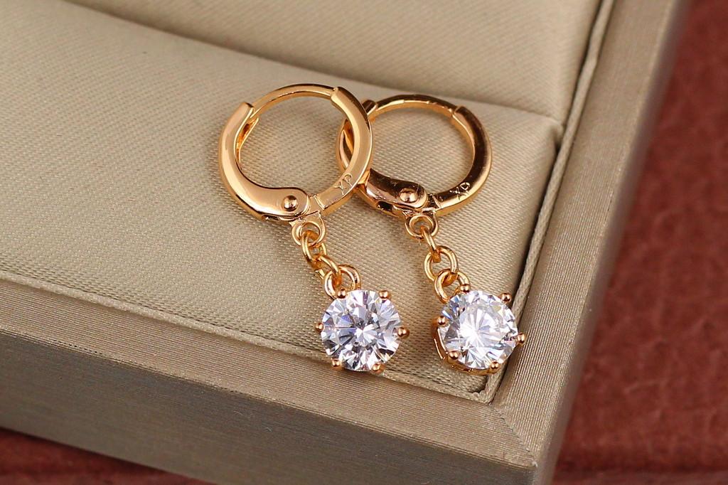 Серьги подвески Xuping Jewelry камешков на цепочке на шесть креплений 2,3 см 6 мм Золотистый