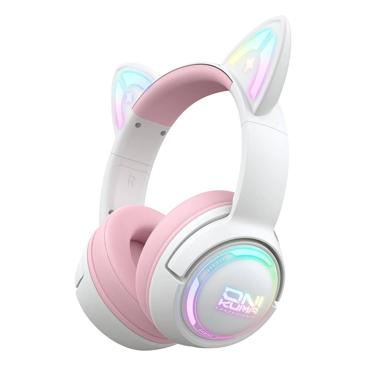 Наушники беспроводные детские Onikuma RGB с кошачьими ушками и микрофоном Розовый (34684998)