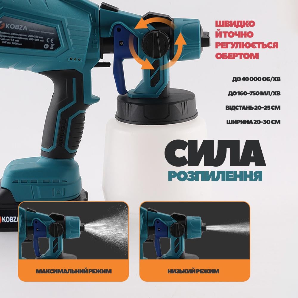 Фарбопульт-обприскувач KOBZA акумуляторний (KRSAKU-1376) - фото 3 Фарбопульт-обприскувач KOBZA акумуляторний (KRSAKU-1376) - фото 3