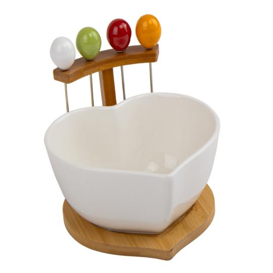 Пиала со шпажками Elisey Чистое сердце керамическая на бамбуковой подставке 330 мл Белый (135-81-4004-011)