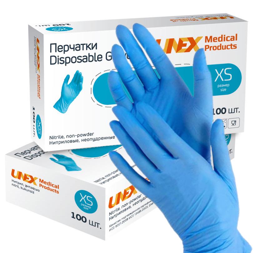 Перчатки нитриловые Unex неопудренные 4 г 100 шт. XS Синий (37268-А) - фото 2