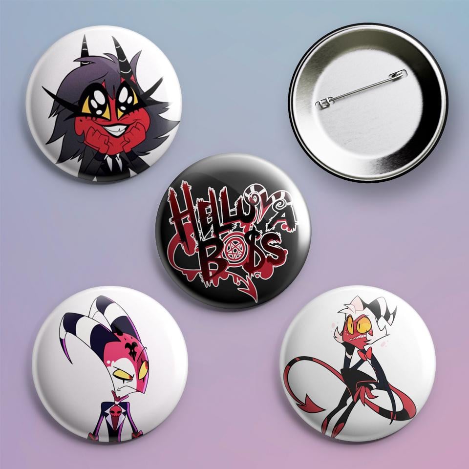 Значки на рюкзак с принтом Helluva Boss 4 шт. Значки на рюкзак с принтом Helluva Boss 4 шт.