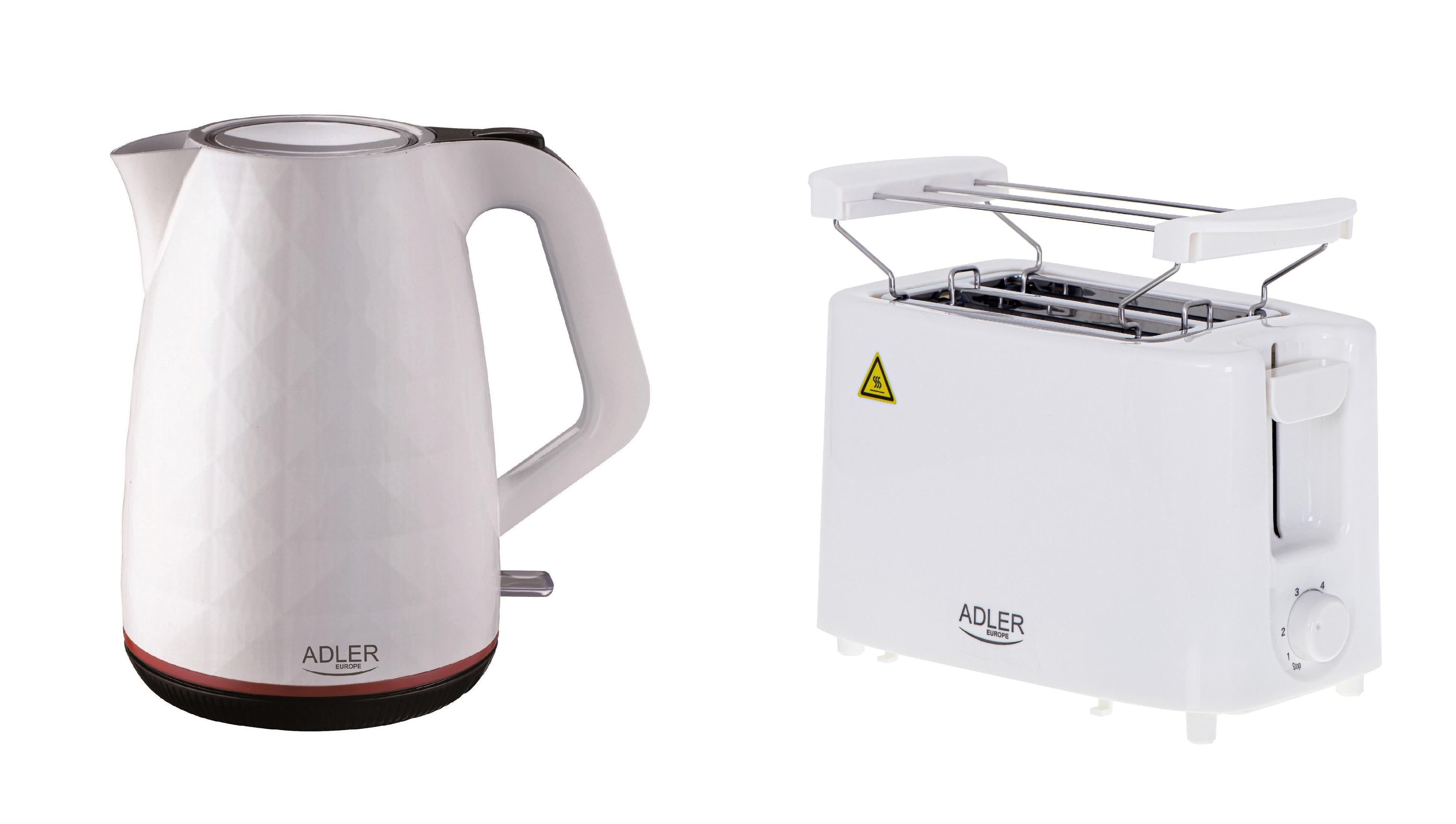 Комплект из электрочайника Adler AD 1277 и тостера Adler AD 3223 White
