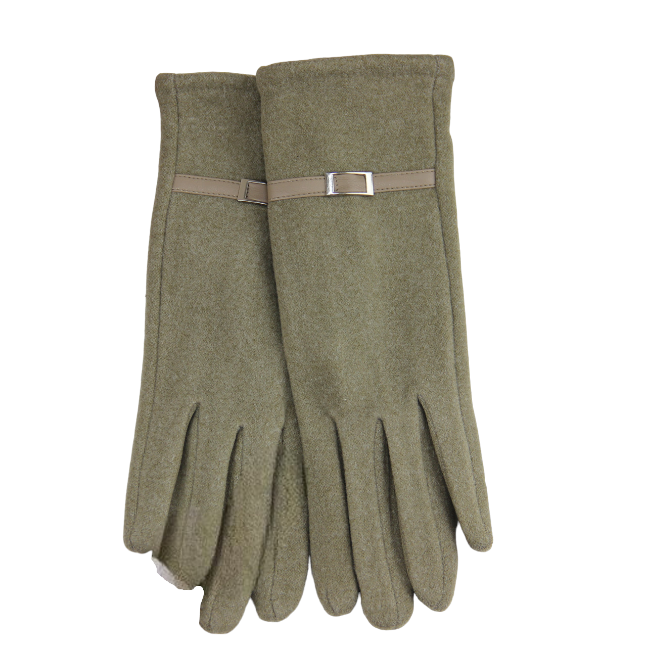 Перчатки женские велюровые с мехом и декоративным ремешком L Бежевый (34149)