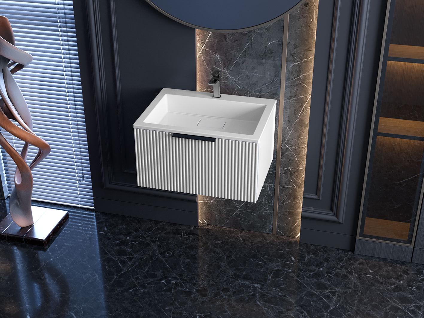Тумба лакированная подвесная Luxor French 60 с умывальником Imperio Low 60 (39258)