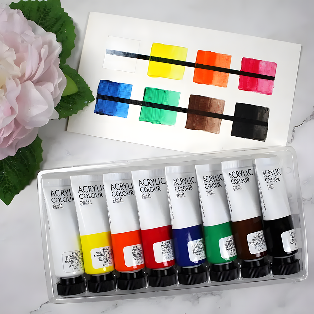 Краски акриловые художественные тюбики в коробке 8 цветов по 22 мл (37-112008)