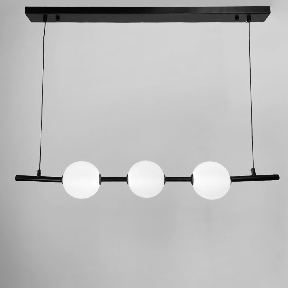 Люстра удлиненная LED с 3-мя белыми акриловыми шариками Черный (910B/3 BK)