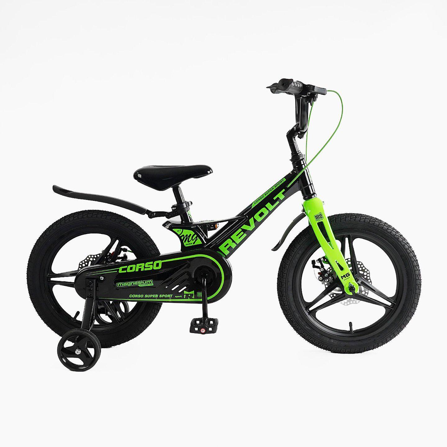 Велосипед двоколісний Corso Revolt 16" дитячий магнієвий Чорно-зелений - фото 2