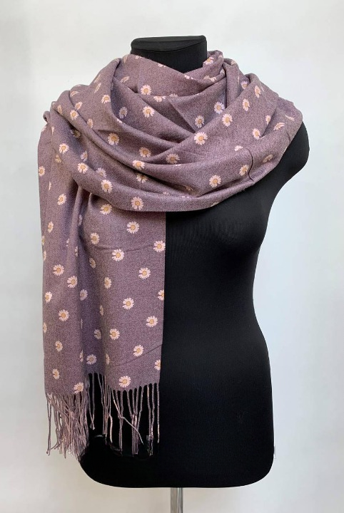 Шарф кашемировый Ромашка двухсторонний Сиреневый (ШарфКаш15)