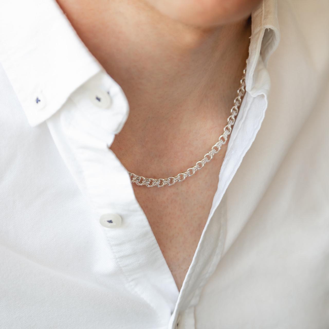 Цепочка серебряная ручного плетения в технике Бисмарк