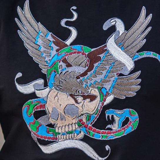 Футболка з вишивкою BATIAR Череп та орел S Чорний - фото 3 Футболка з вишивкою BATIAR Череп та орел S Чорний - фото 3