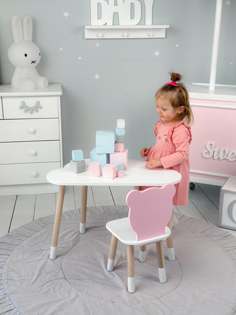 Комплект детской мебели Мишка столик и стул Бело-розовый (П4К-bg-771932)