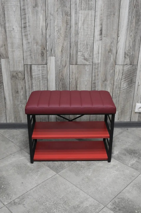 Банкетка для взуття металева з м'яким сидінням 32х47х60 см Червоний (28375277)