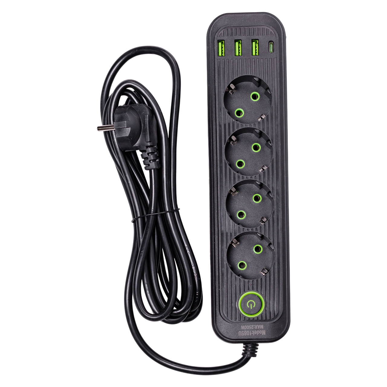 Подовжувач на 4 розетки з 3 USB 1 Type-C та кнопкою відключення 2,8 м (HP-5-13MF) - фото 3 Подовжувач на 4 розетки з 3 USB 1 Type-C та кнопкою відключення 2,8 м (HP-5-13MF) - фото 3