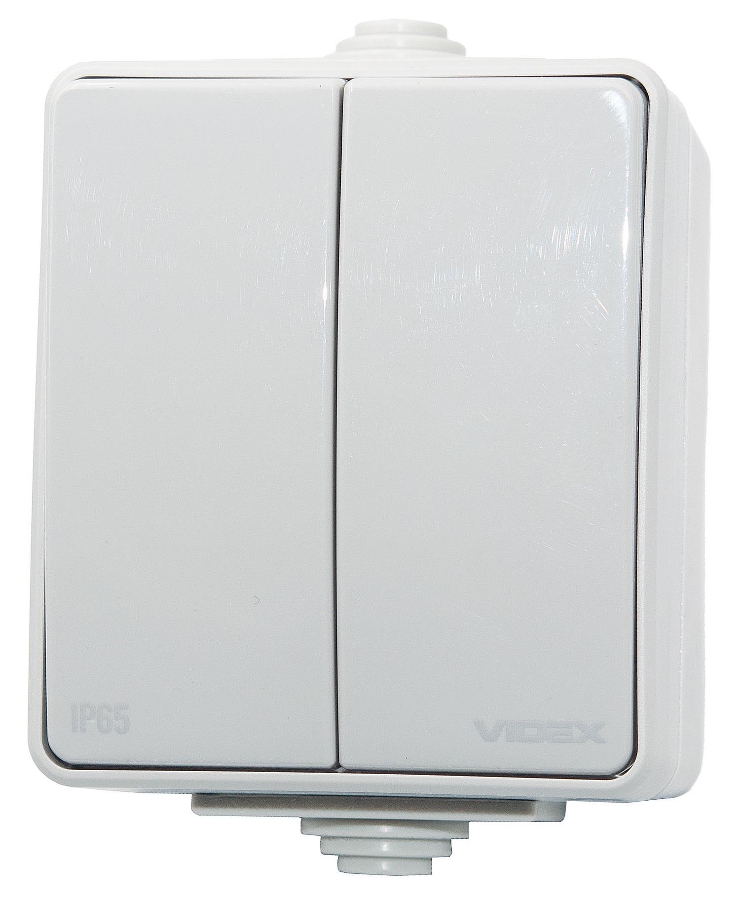 Вимикач двоклавішний Videx Binera IP65 Сірий (25184)