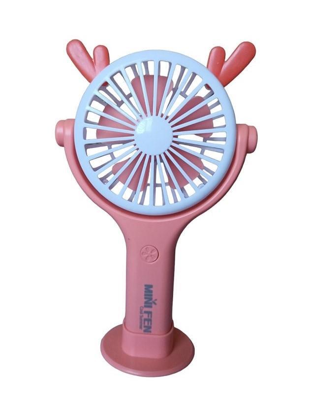 Вентилятор ручной аккумуляторный Mini Fan CS092-3 с рожками подсветкой подставкой и USB-зарядкой Оранжевый (11293040)